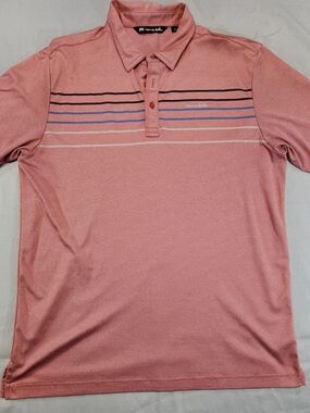 Travis Mathew Pink Striped Performance Golf Polo M On Back Fading